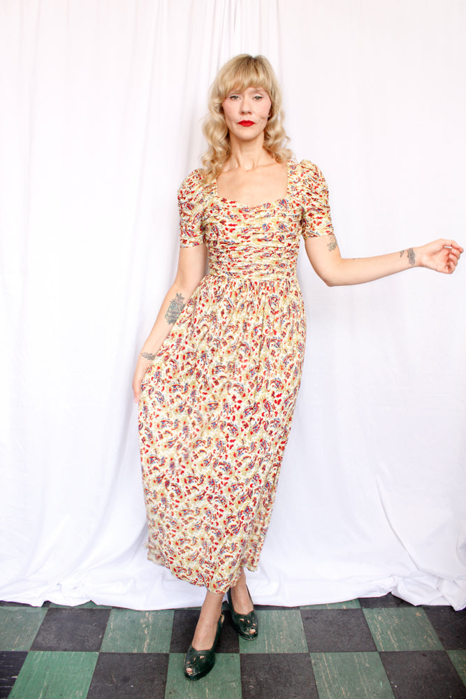 1930s Rayon Jersey Floral Gown - Xsmall