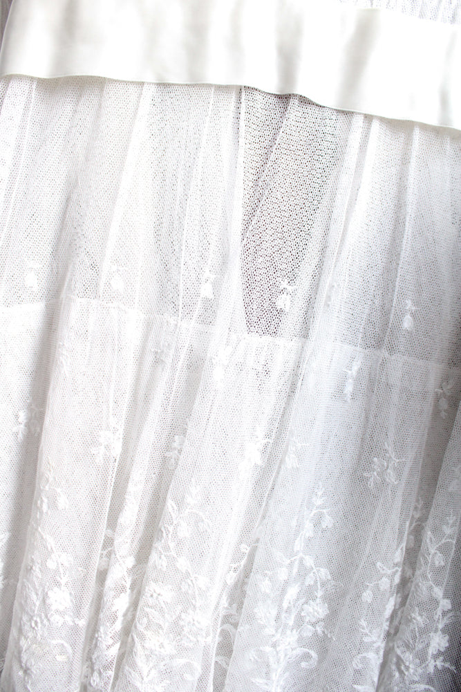 Edwardian Lace Tulle Tiered Sheer Wedding Dress - Small