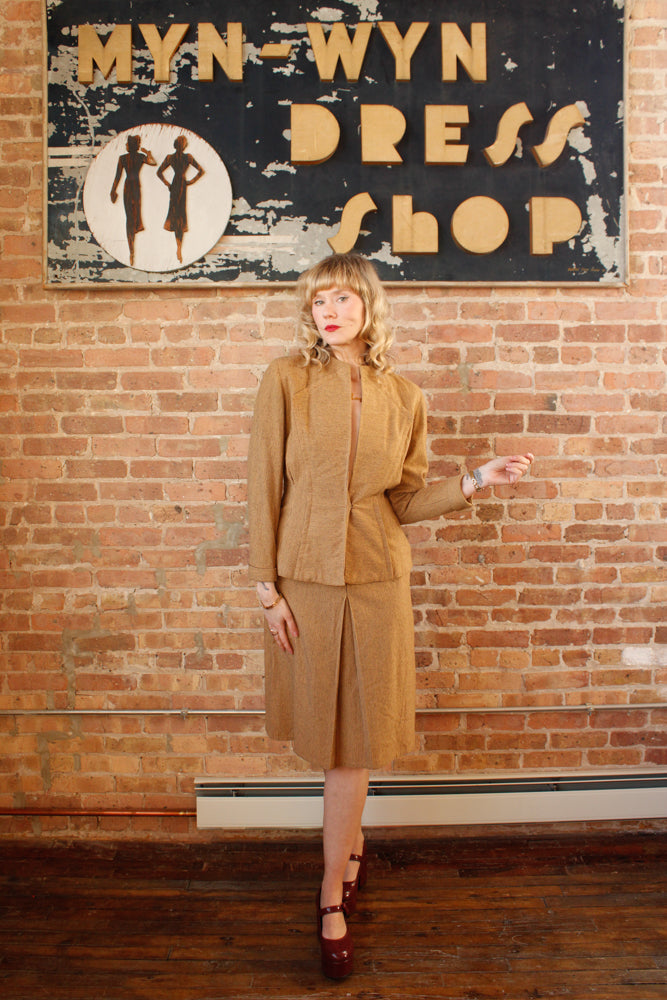 1940s Deco Structured Wool Suit - Small