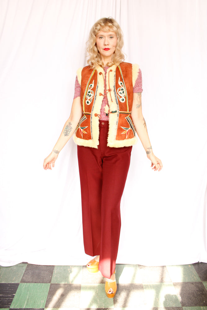 1970s Leather & Shearling Vest - Xs/S
