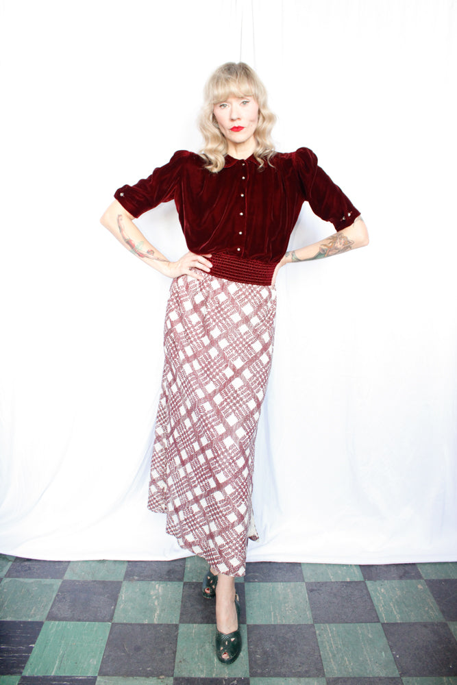 1940s Burgundy Velvet Blouse - Medium