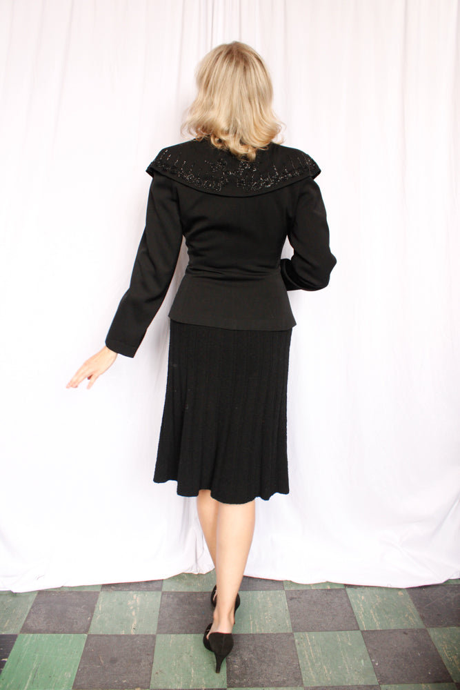 1940s Night Lights Beaded Gabardine Jacket - M/L