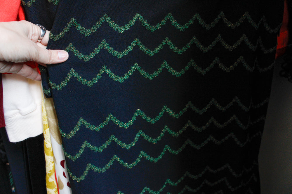 1930s Metallic Waves Embroidered Rayon Crepe Dress - Small