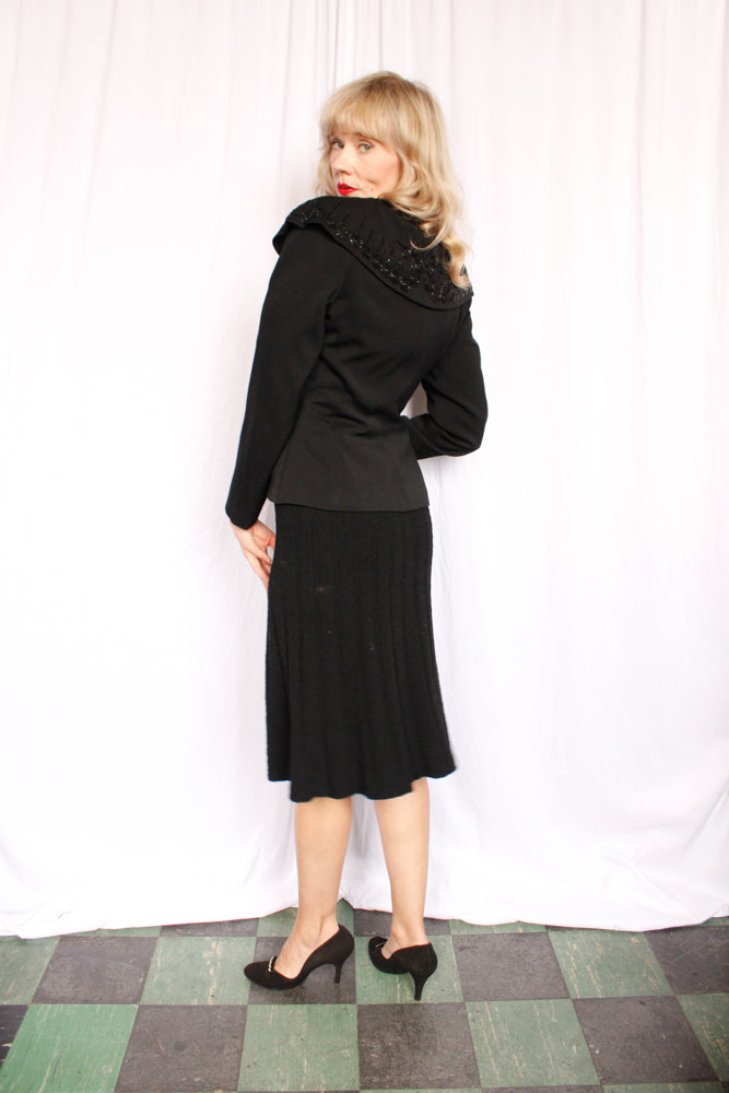 1940s Night Lights Beaded Gabardine Jacket - M/L