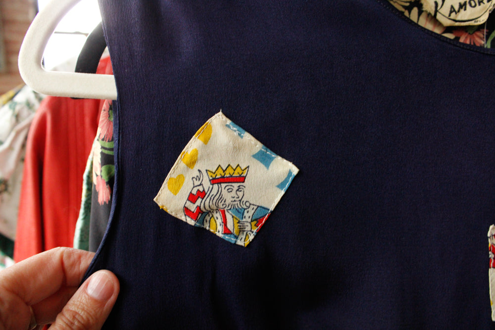 1940s Deck of Card Rayon and Silk Dress - Xsmall
