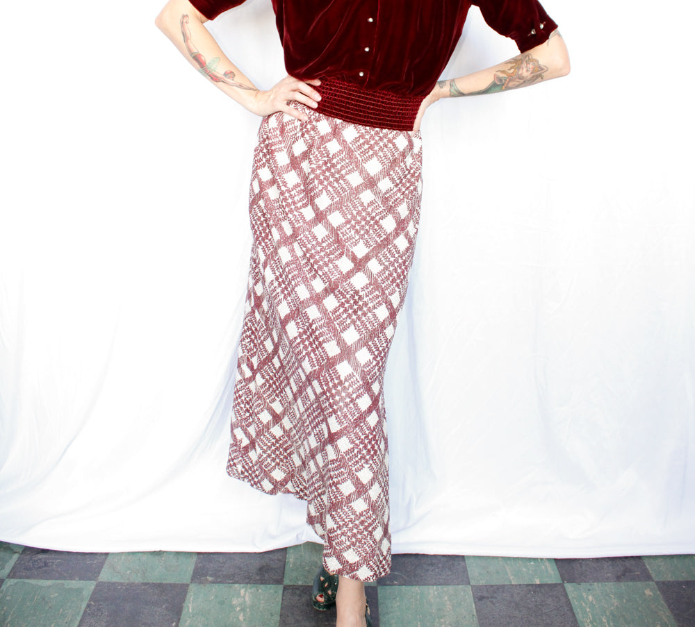 1970s Plaid Lurex Long Skirt - Medium