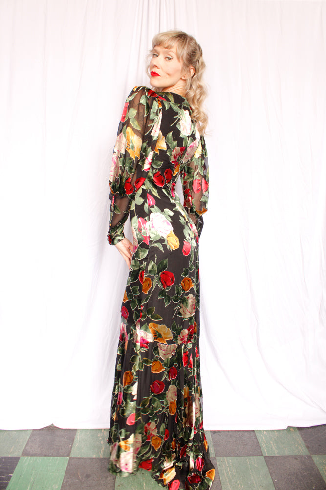 Nicole Miller Collection 1930s Inspired Floral Silk Mermaid Gown - Small