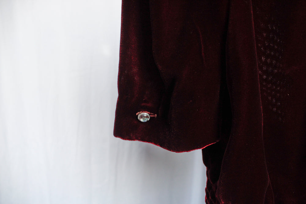1940s Burgundy Velvet Blouse - Medium