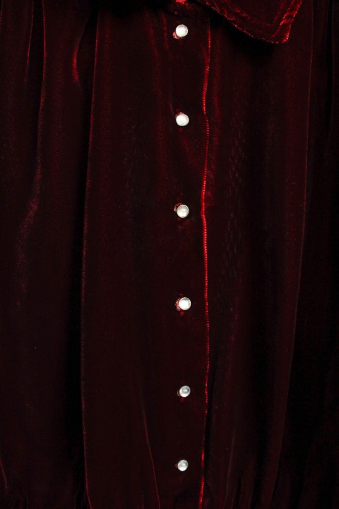 1940s Burgundy Velvet Blouse - Medium