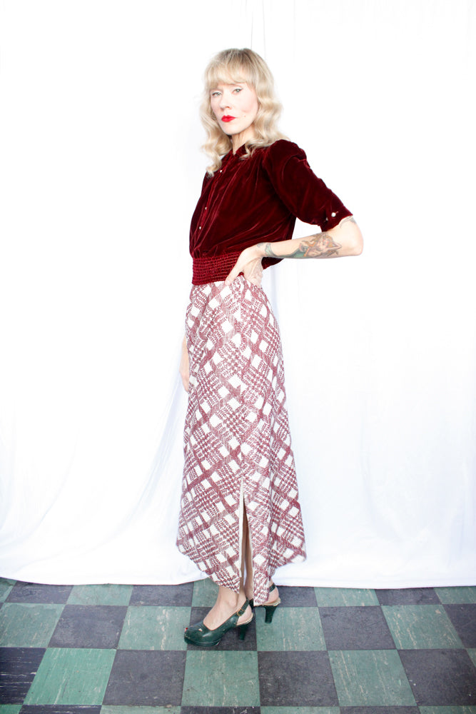 1940s Burgundy Velvet Blouse - Medium