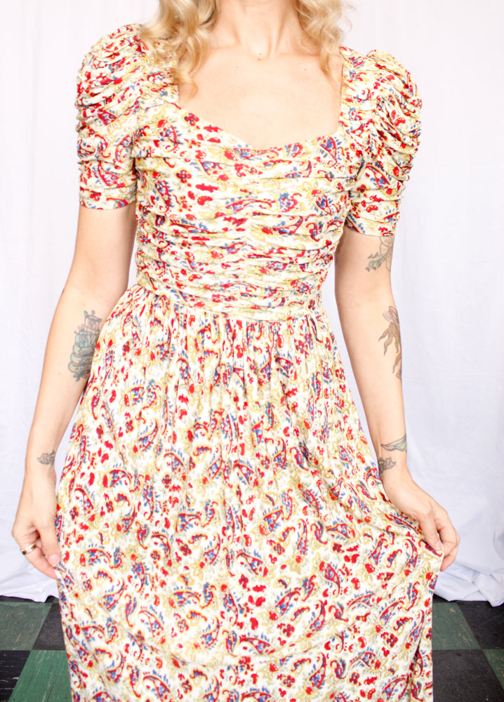 1930s Rayon Jersey Floral Gown - Xsmall