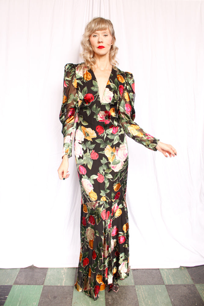 Nicole Miller Collection 1930s Inspired Floral Silk Mermaid Gown - Small