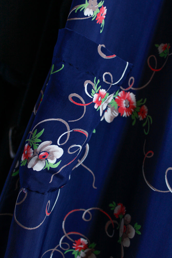 1940s Cold Rayon Floral Dress - Medium