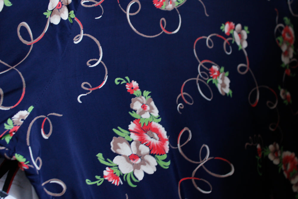 1940s Cold Rayon Floral Dress - Medium