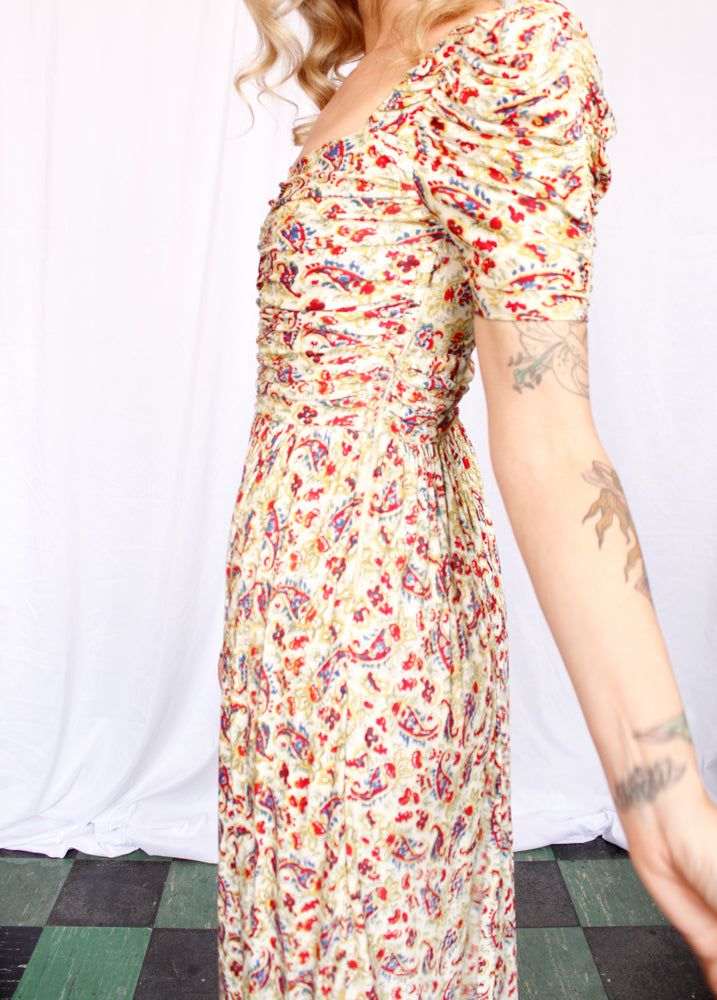 1930s Rayon Jersey Floral Gown - Xsmall