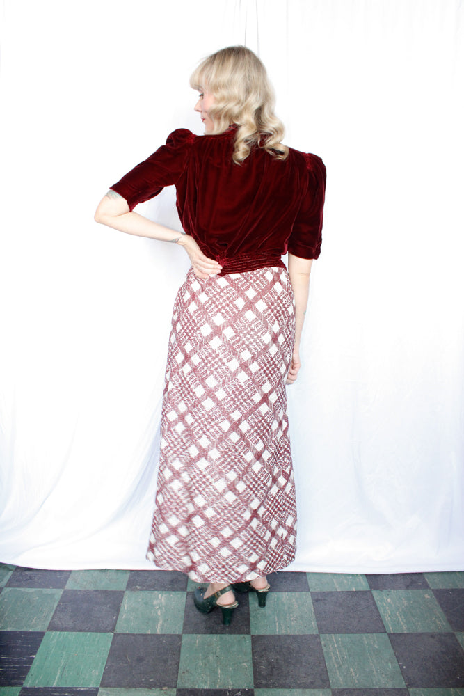 1940s Burgundy Velvet Blouse - Medium