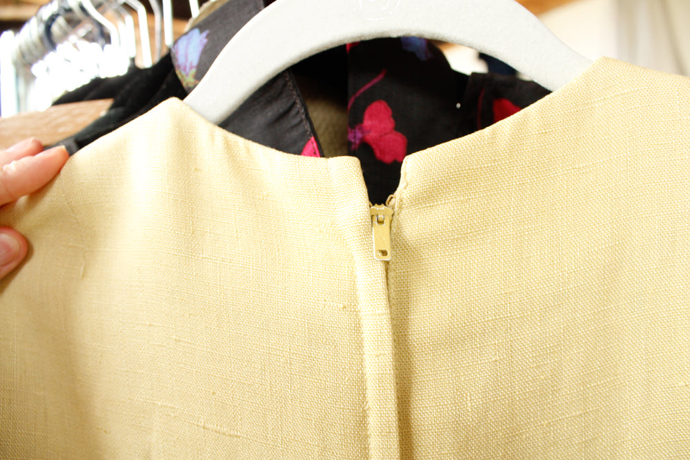 1960s Yellow Linen Teal Traina Dress - Small
