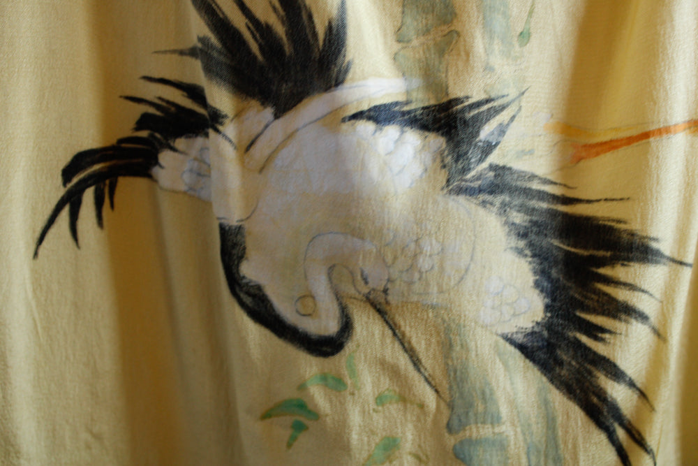 1920s Japanese Silk Hand-painted Crane Pjs - S/M