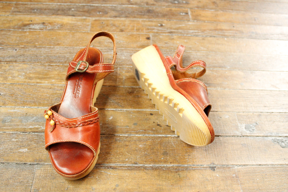 1970s Cherokee Leather Wedge Platform Sandals - 8M