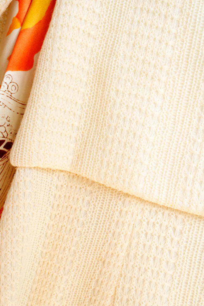 1960s Ivory Knit Mini Dress - Small