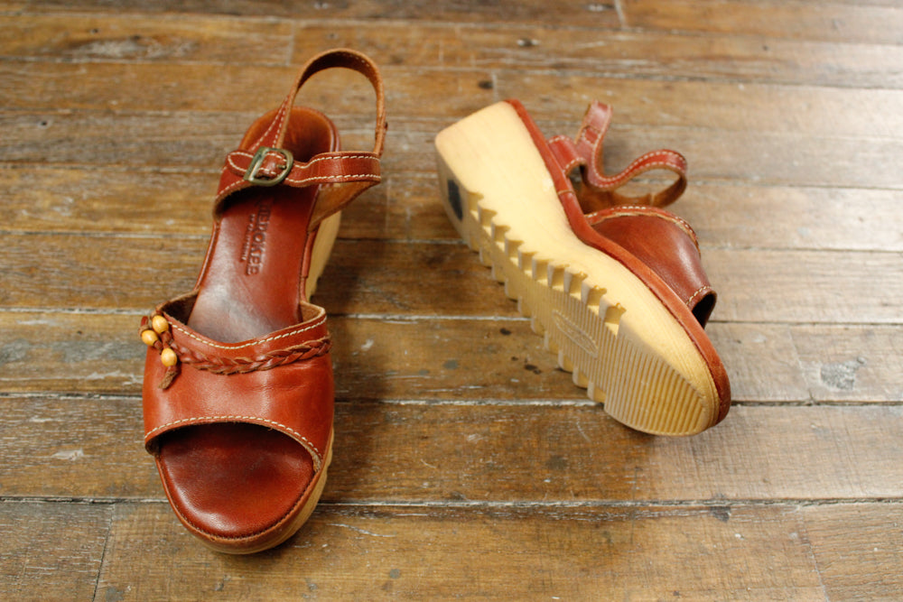 1970s Cherokee Leather Wedge Platform Sandals - 8M