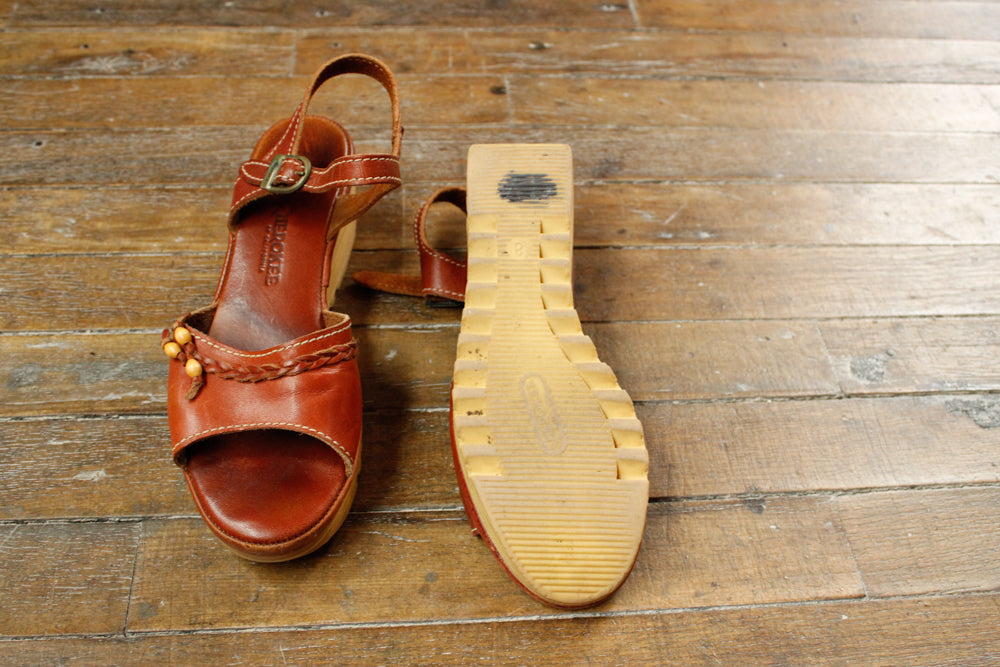 1970s Cherokee Leather Wedge Platform Sandals - 8M