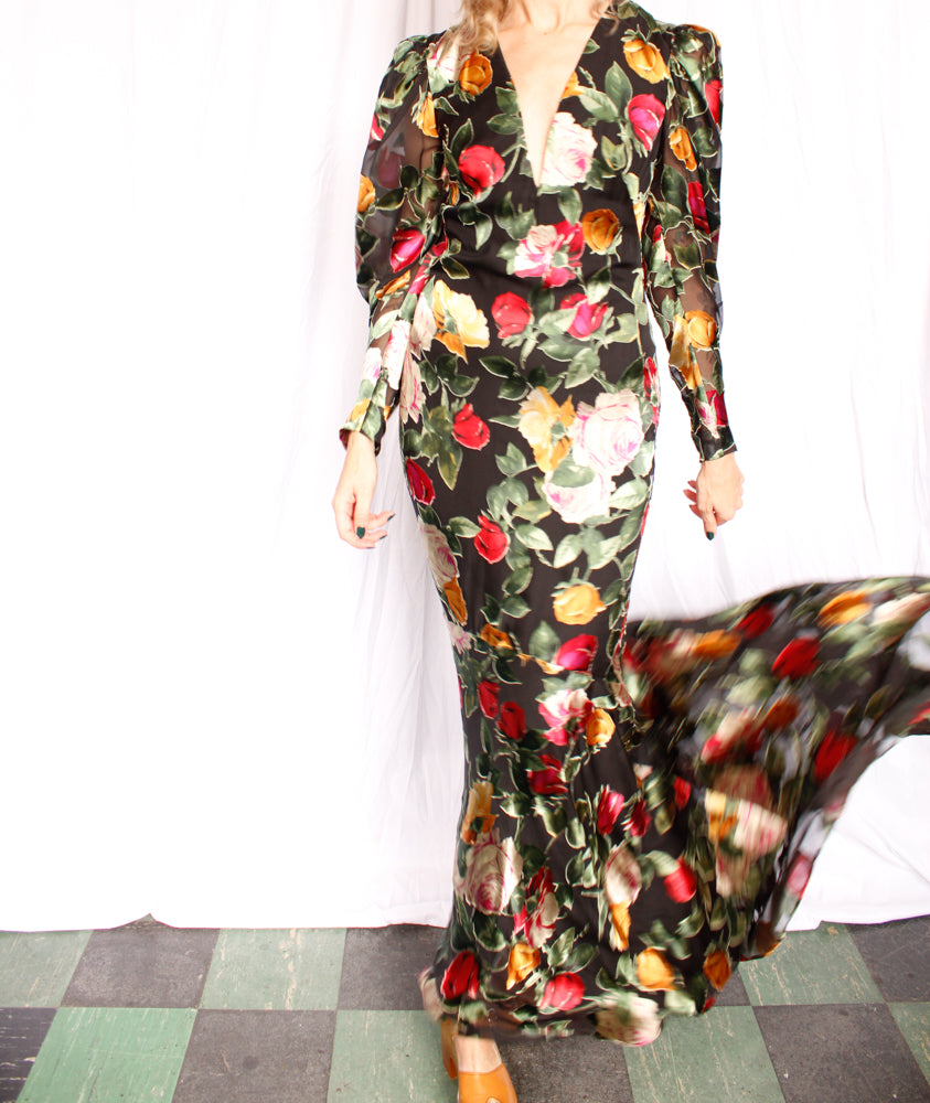 Nicole Miller Collection 1930s Inspired Floral Silk Mermaid Gown - Small