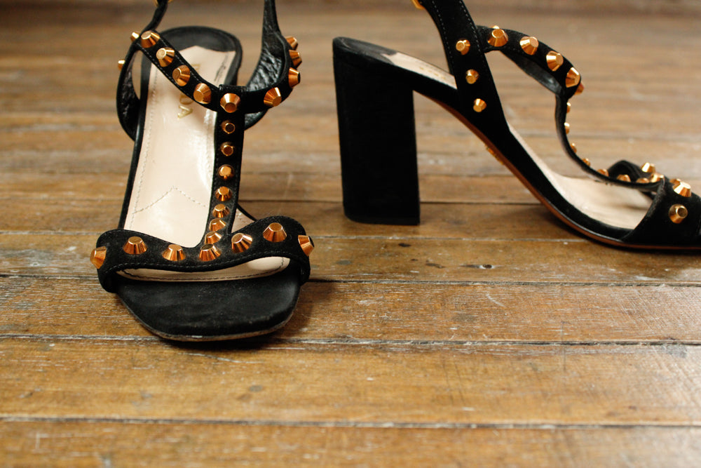 Prada Black Gold Studded Heels - 8M
