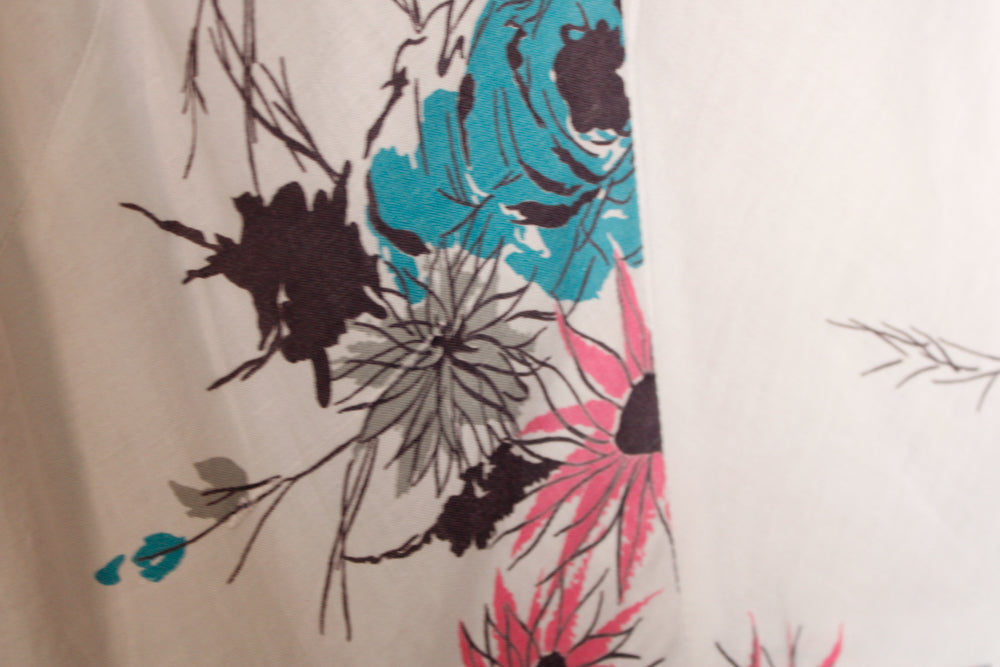 1950s Floral Cotton Day Dress - Small