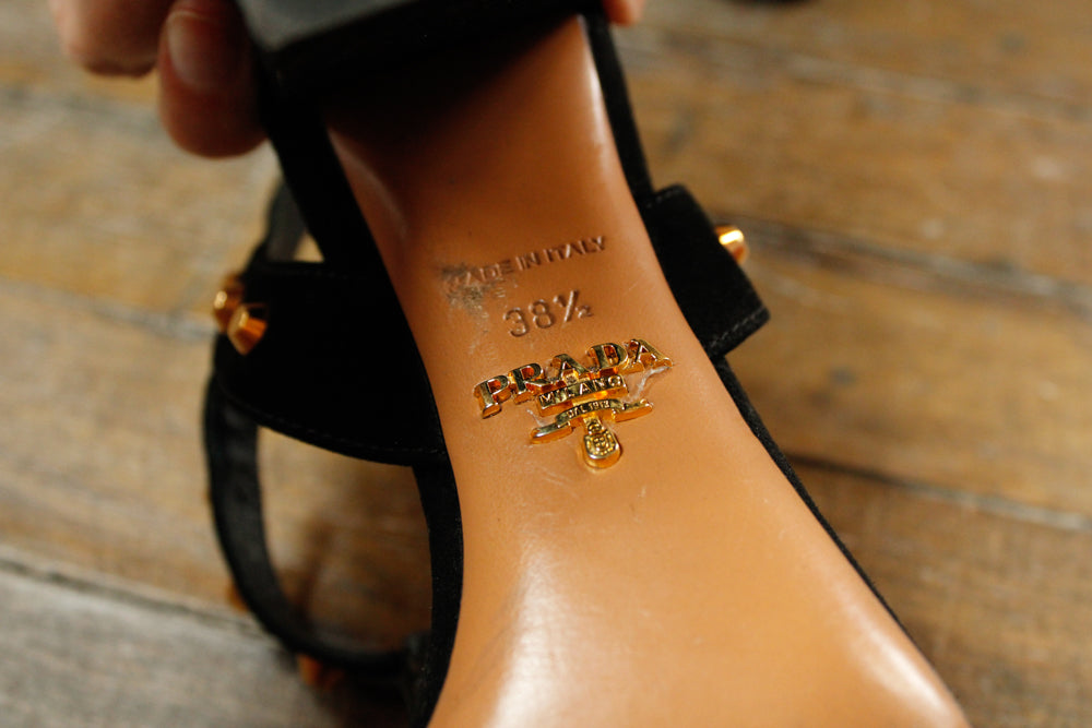 Prada Black Gold Studded Heels - 8M