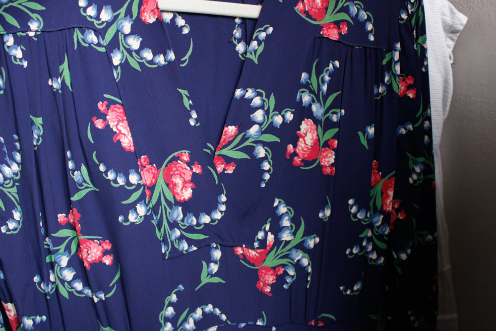 1940s Floral Cold Rayon Dress - Medium