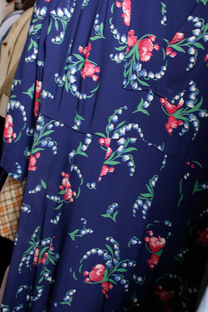 1940s Floral Cold Rayon Dress - Medium