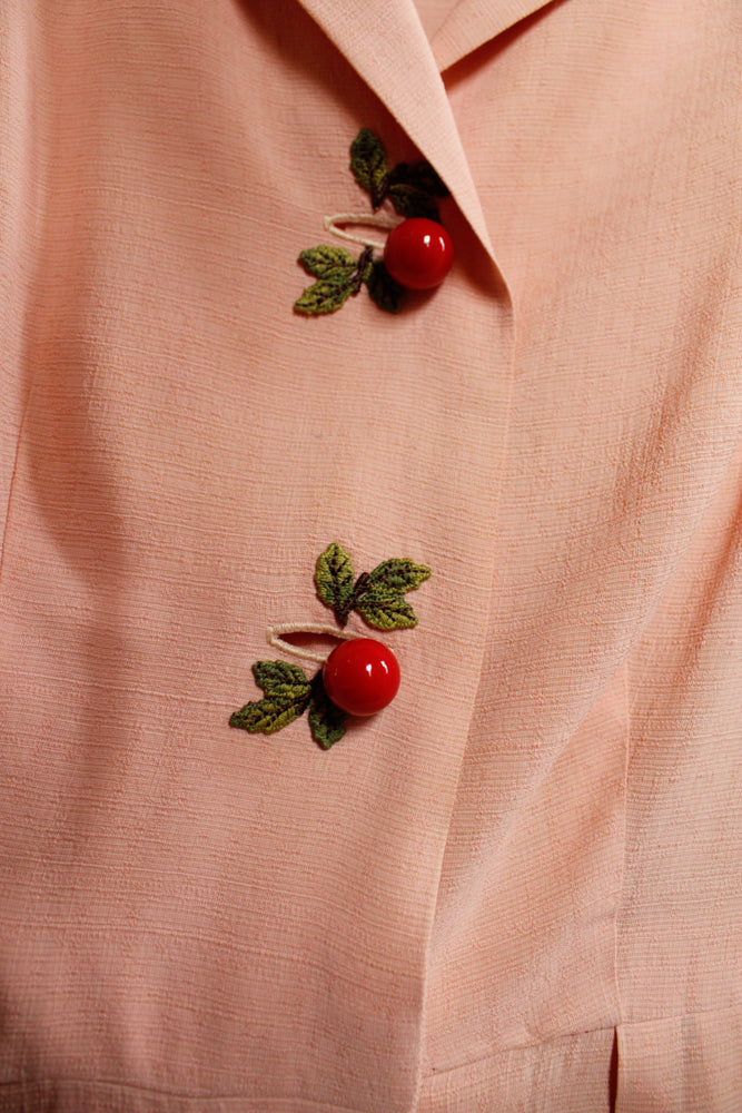 1940s Cherry Blossom Pink Rayon Dress - Medium