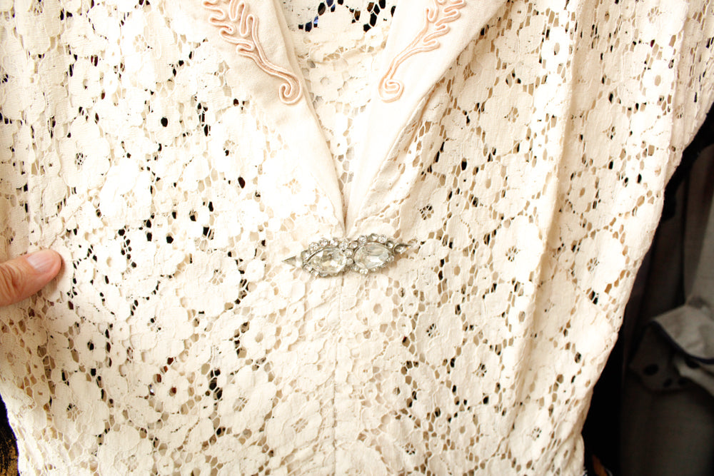1950s Mademoiselle Juliette Ivory Lace Dress - Small