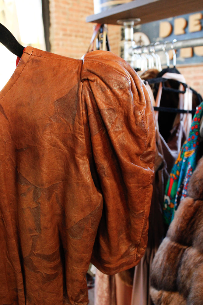 1980s Brown Leather Fitted Dress with Belt - Xs/S