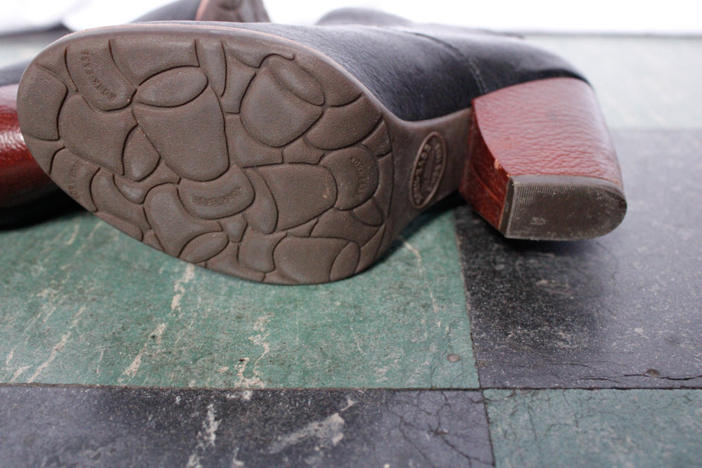 Vintage inspired KORK-EASE Black Leather Ankle Boots - 7-7.5M