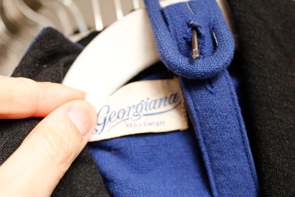 1950s Georgiana Blue Wool Dress - Small