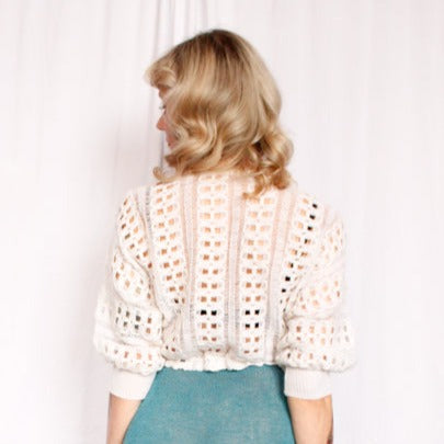 1940s Crochet White Open Cardigan - S/M