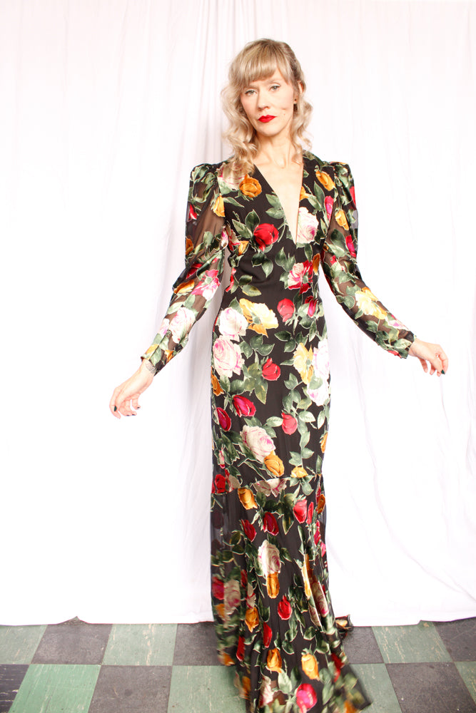 Nicole Miller Collection 1930s Inspired Floral Silk Mermaid Gown - Small