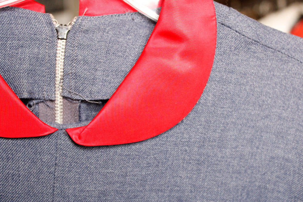 1950s Blue & Red Blouse & Skirt Set - Small