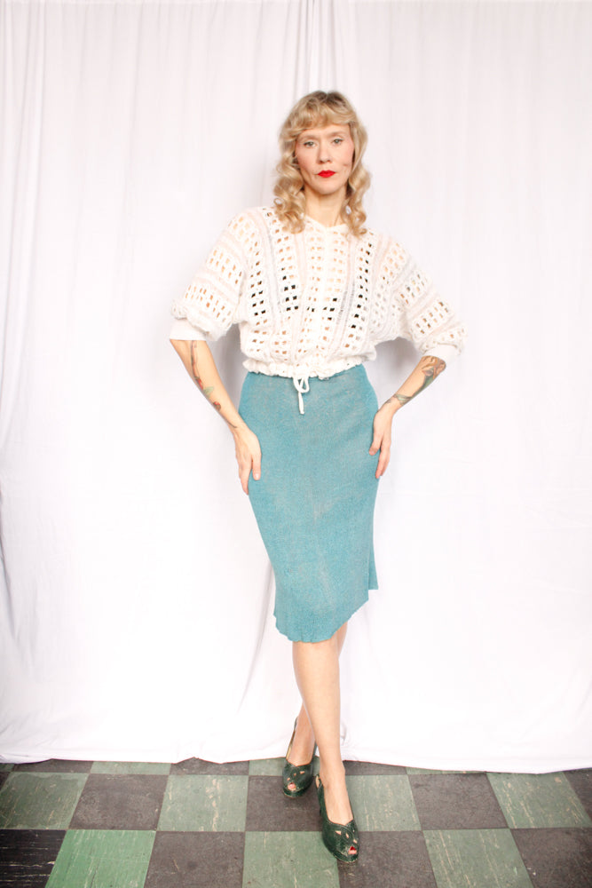 1940s Crochet White Open Cardigan - S/M