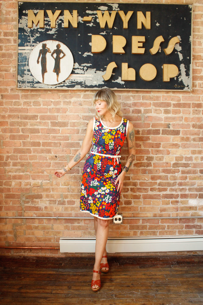 1960s Floral MOD Cotton Dress - Medium