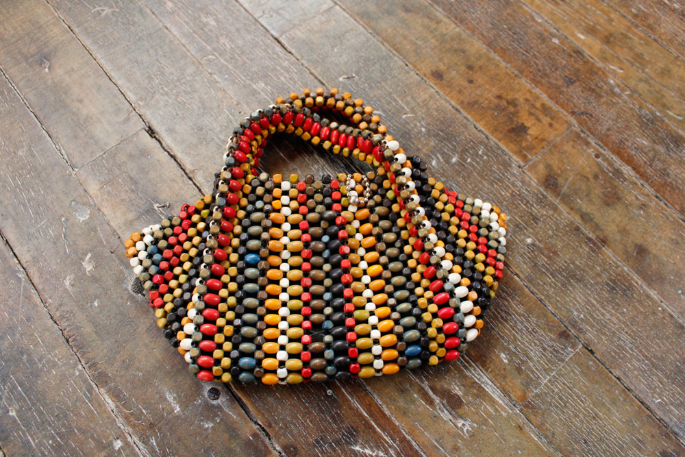 1930s Wood Bead Czech Small Purse