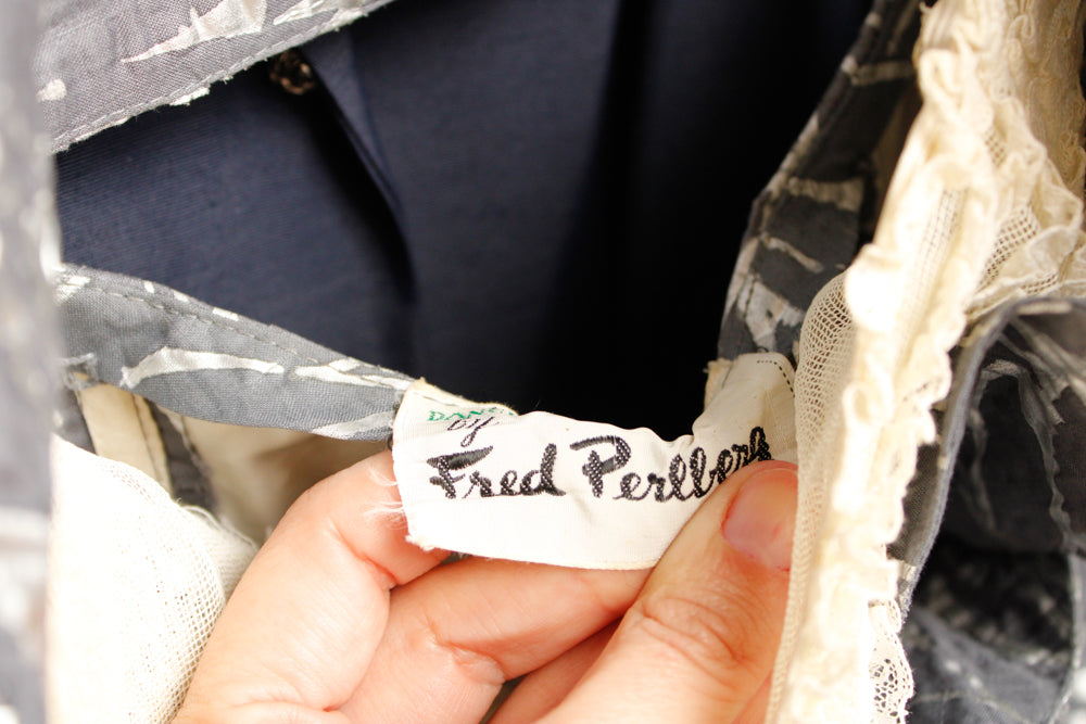 1950s Silver Leaf Fred Perlberg Strapless Party Dress with Shawl - Small