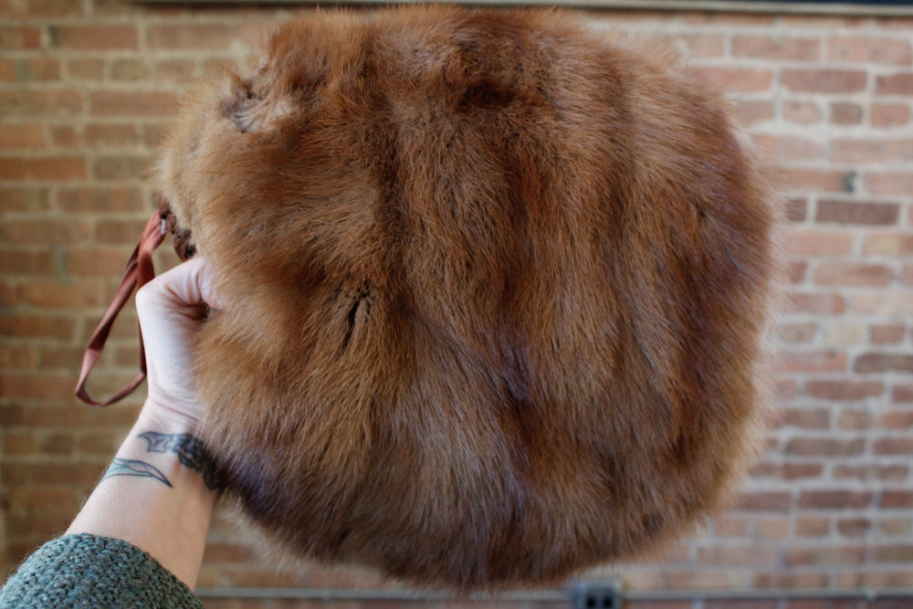 1930s Mink Fur and Silk Muff Hand Warmer