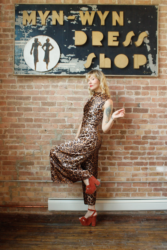 1960s Alice Polynesian Silk Cheetah Jumpsuit - Small