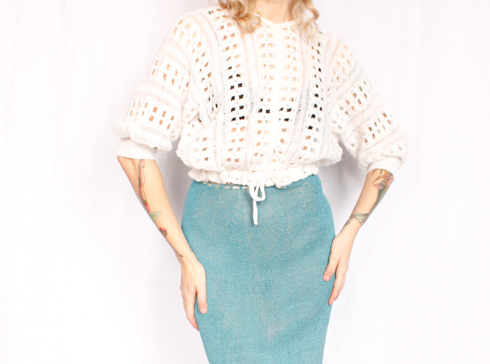 1930s Blue Knit Rayon Skirt - Xs/S