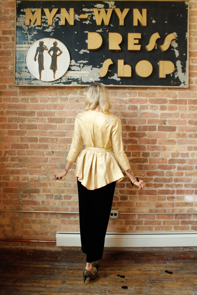 1950s Gold Brocade Swing Jacket w/Belt - Small