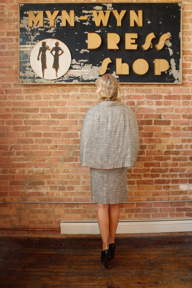 1960s 3pc Houndstooth Suit with Cape - Small