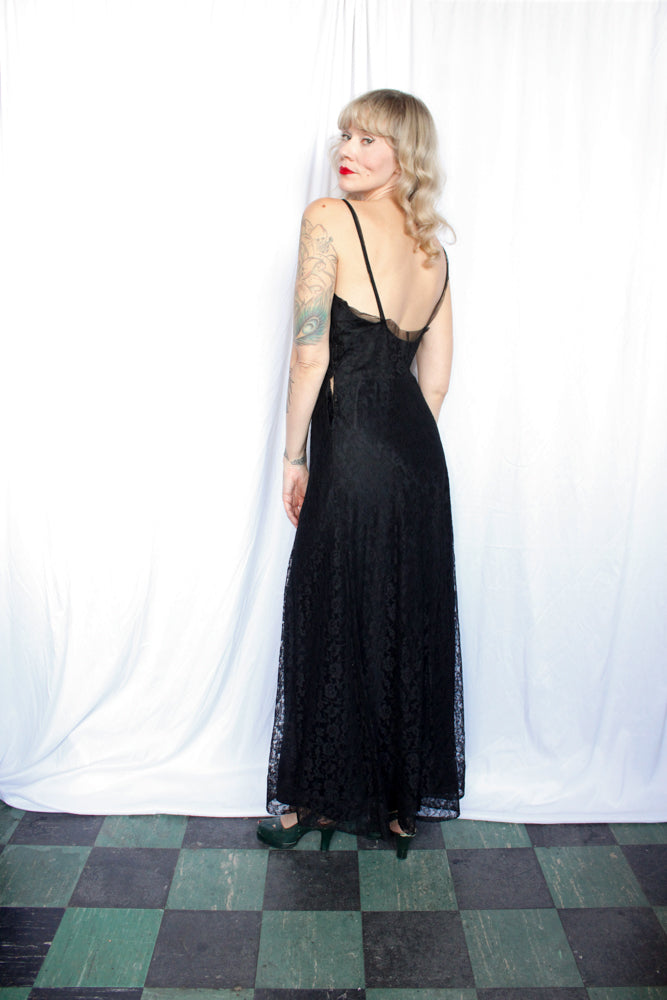 1930s Black Lace Gown & Bolero - Medium